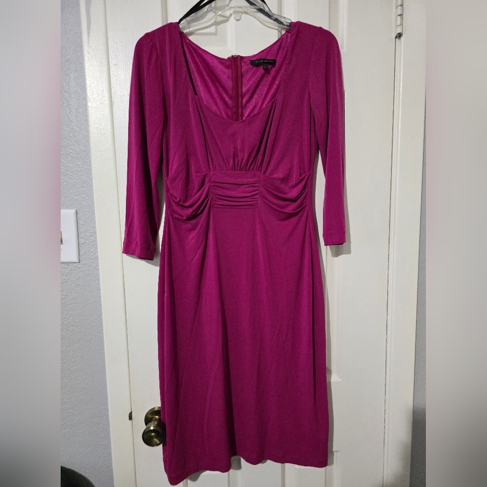 David Meister Women's Fuchsia Sheath 3/4 Sleeve Dress Size 2